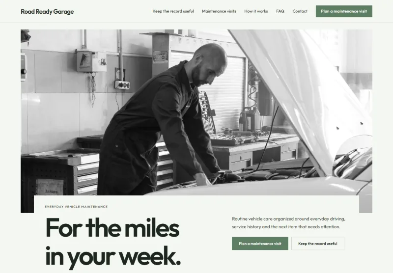 Road Ready Garage website concept