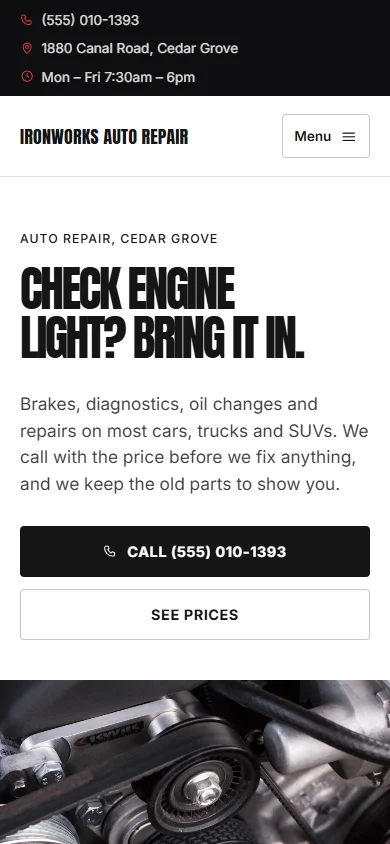 Ironworks Auto Repair phone layout