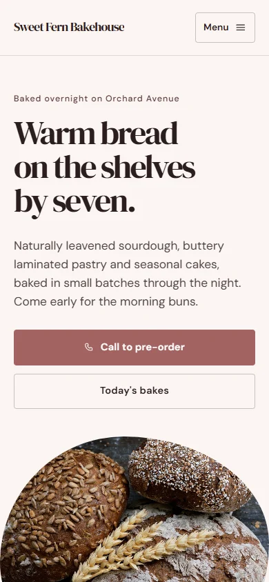 Sweet Fern Bakehouse phone layout