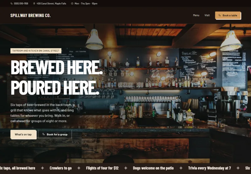 Spillway Brewing Co. website concept