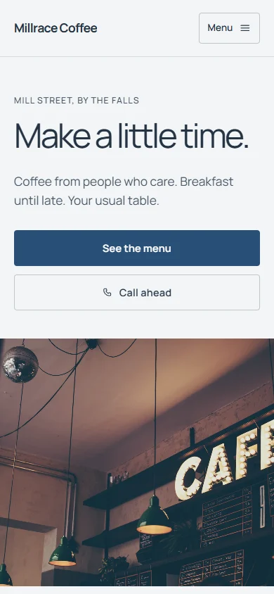 Millrace Coffee phone layout
