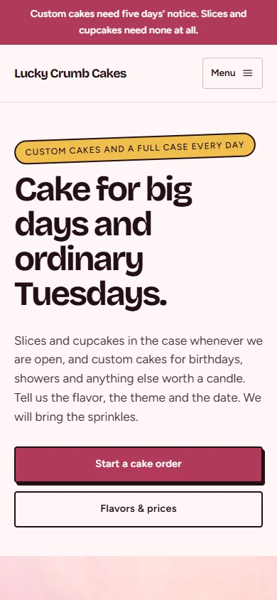 Lucky Crumb Cakes phone layout