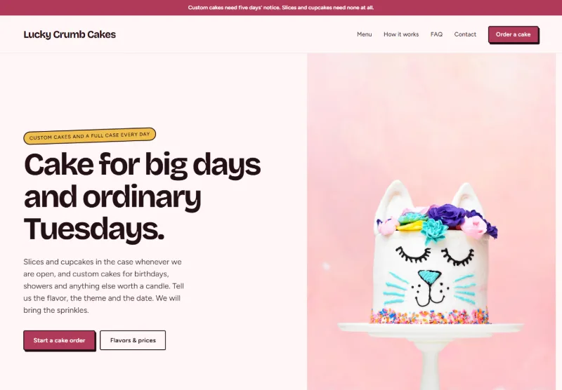 Lucky Crumb Cakes website concept