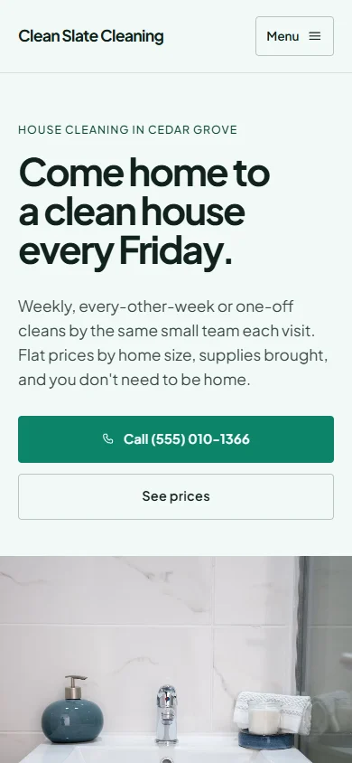 Clean Slate Cleaning phone layout