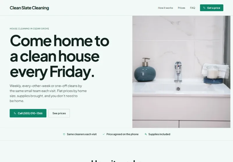 Clean Slate Cleaning website concept