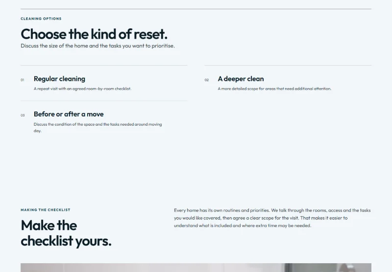 Room Reset Cleaning page detail