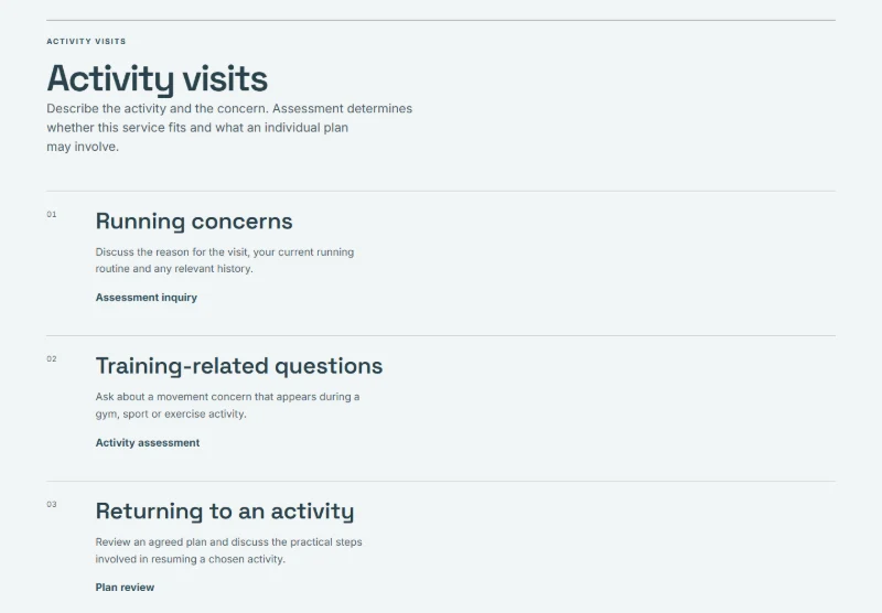Stride Physio page detail