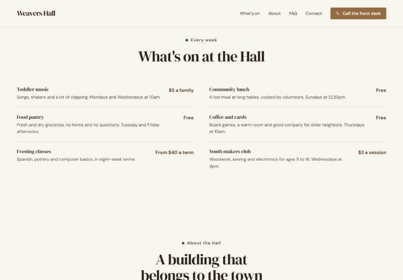 Weavers Hall page detail