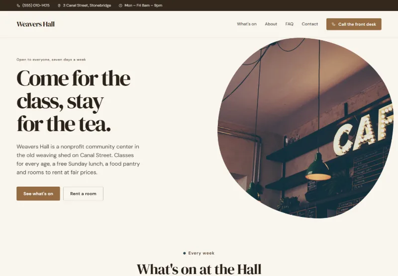 Weavers Hall website concept