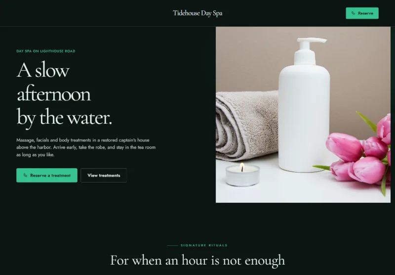 Tidehouse Day Spa website concept