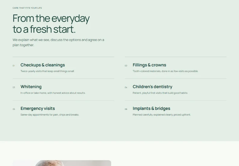 Clearview Family Dental page detail
