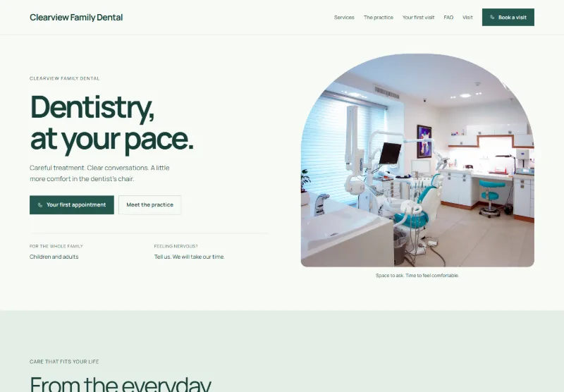 Clearview Family Dental website concept