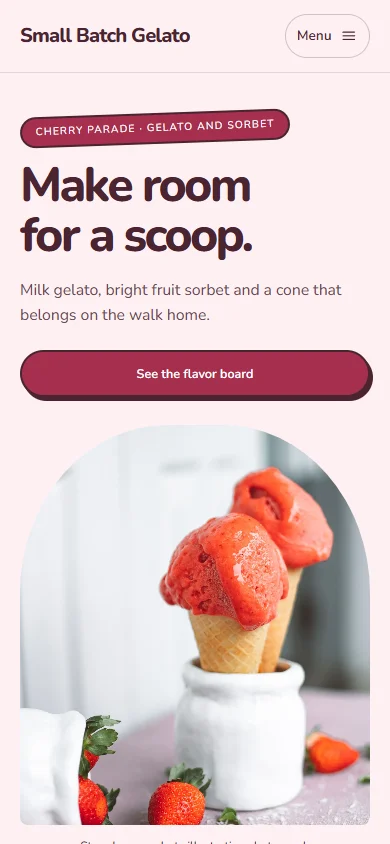 Small Batch Gelato phone layout