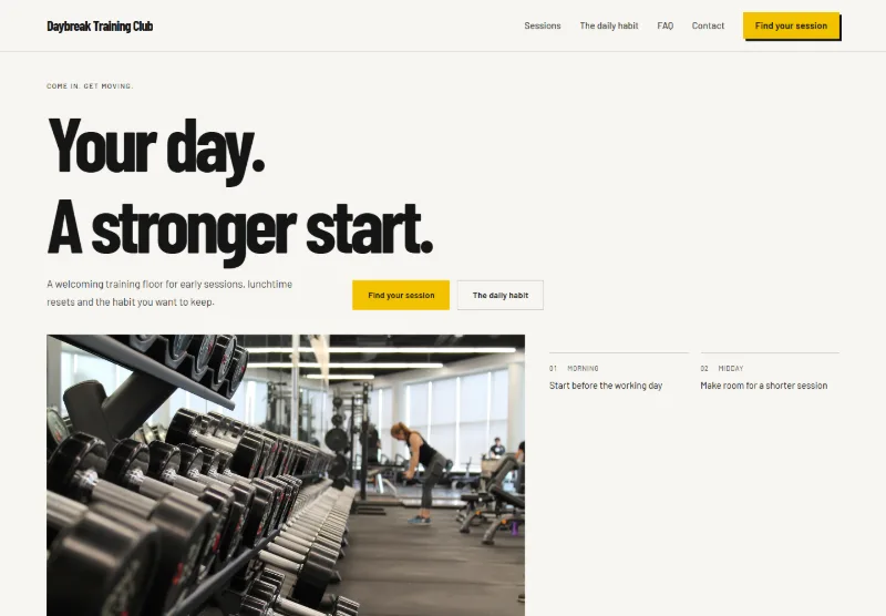 Daybreak Training Club website concept