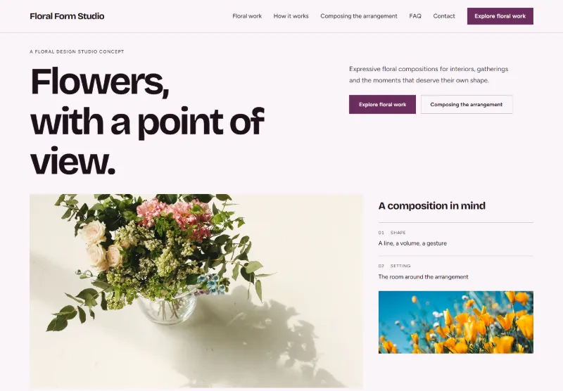Floral Form Studio website concept