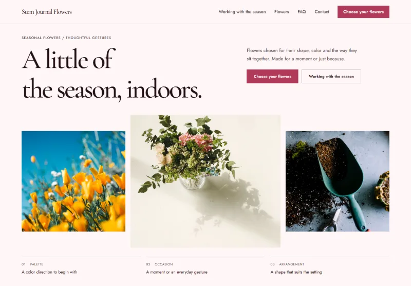 Stem Journal Flowers website concept