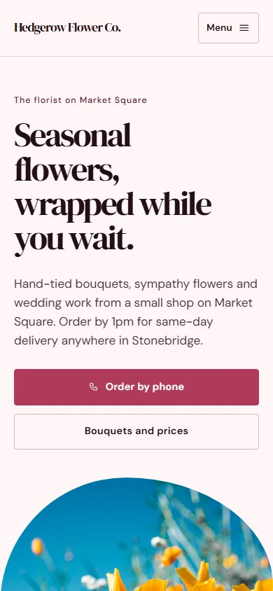 Hedgerow Flower Co. phone layout
