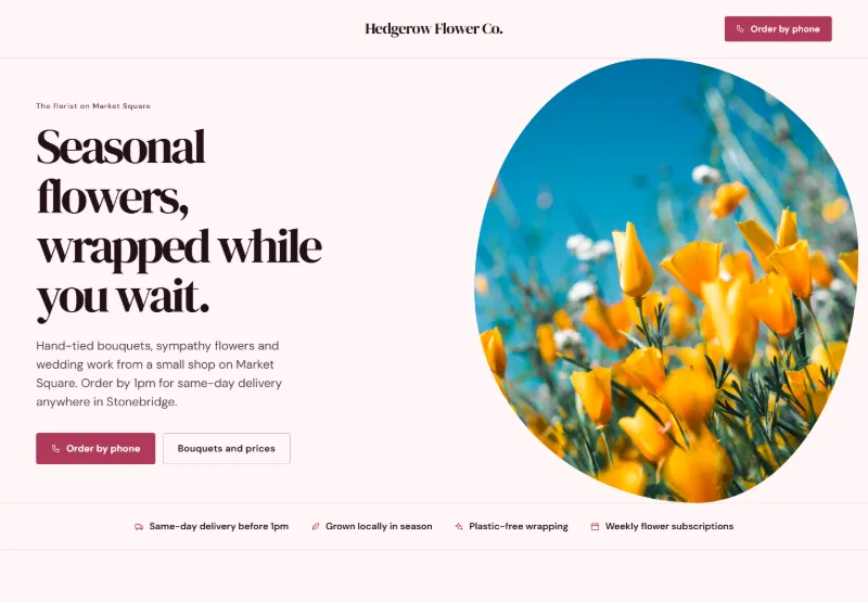 Hedgerow Flower Co. website concept