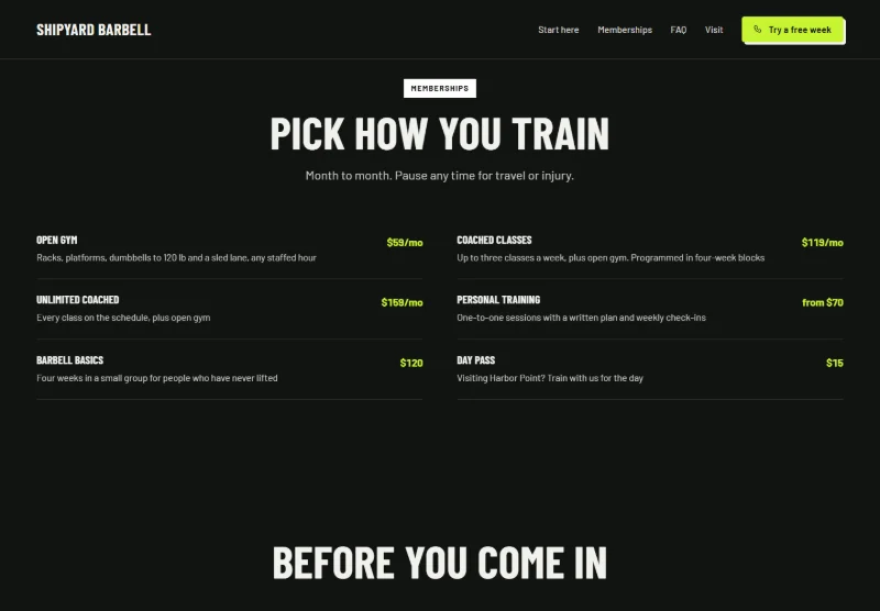 Shipyard Barbell page detail