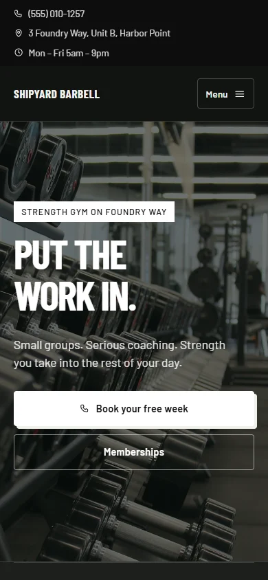 Shipyard Barbell phone layout
