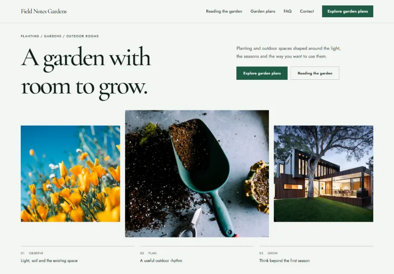 Field Notes Gardens website concept