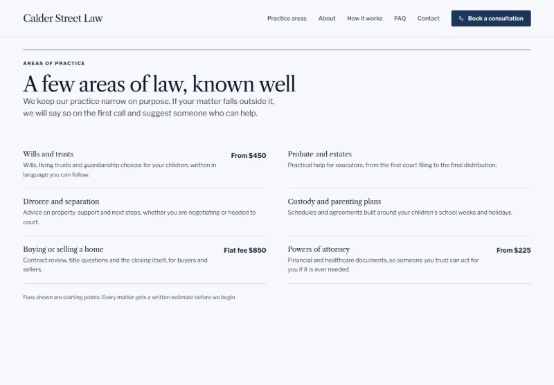 Calder Street Law page detail