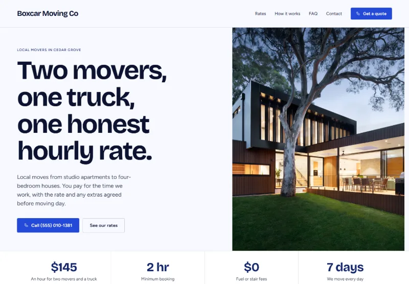 Boxcar Moving Co website concept
