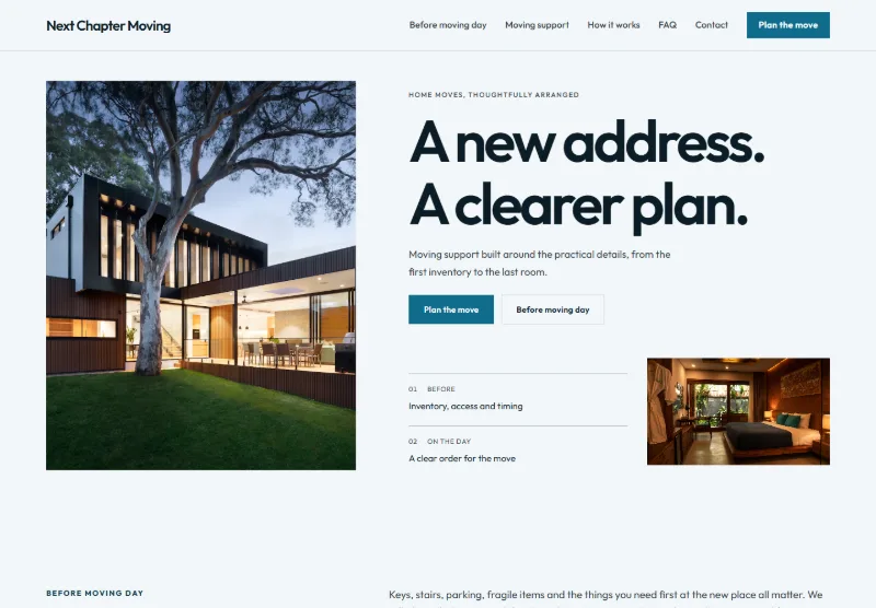 Next Chapter Moving website concept