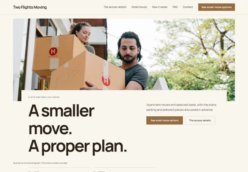 Two Flights Moving website concept