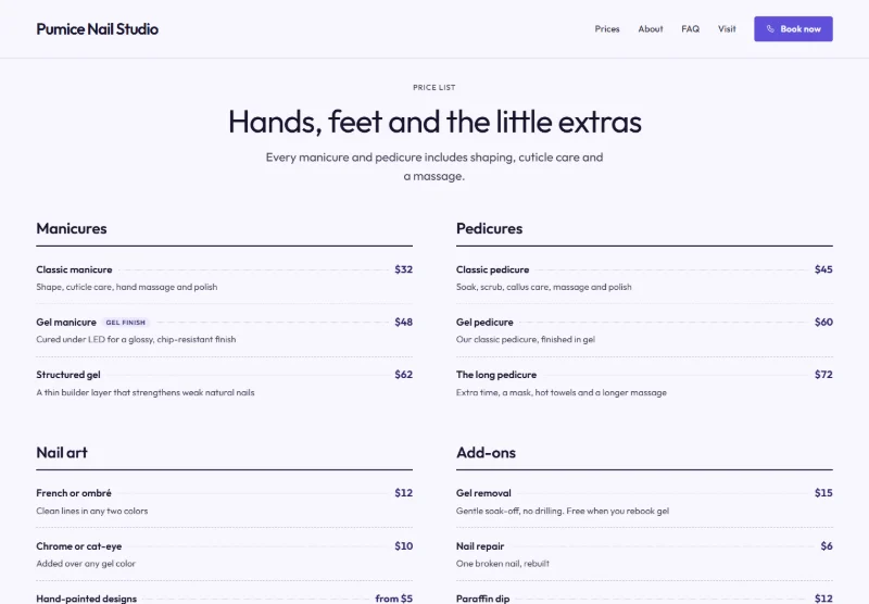 Pumice Nail Studio page detail