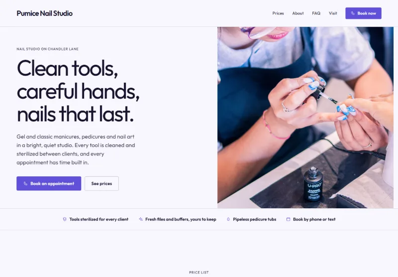 Pumice Nail Studio website concept
