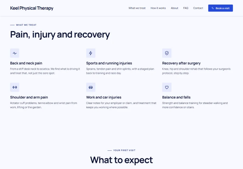 Keel Physical Therapy page detail