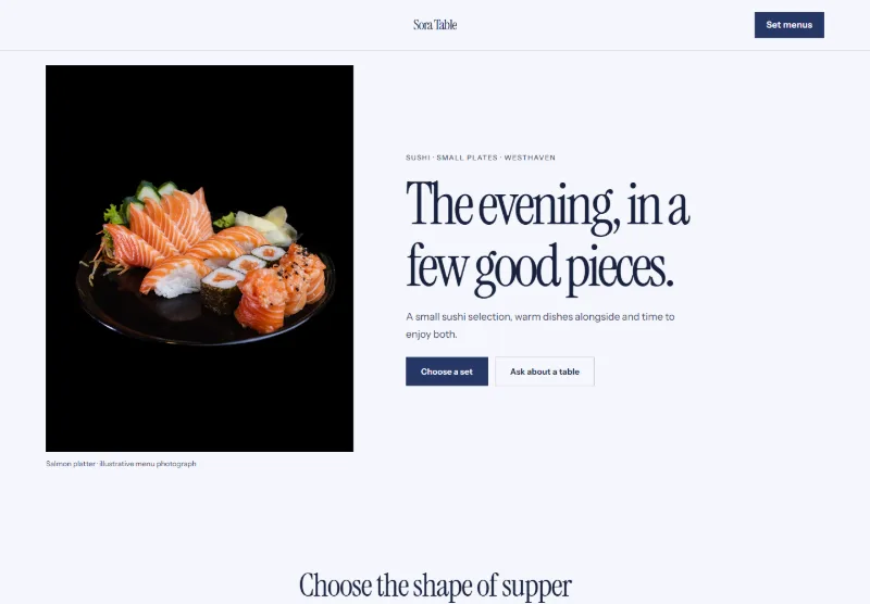 Sora Table website concept