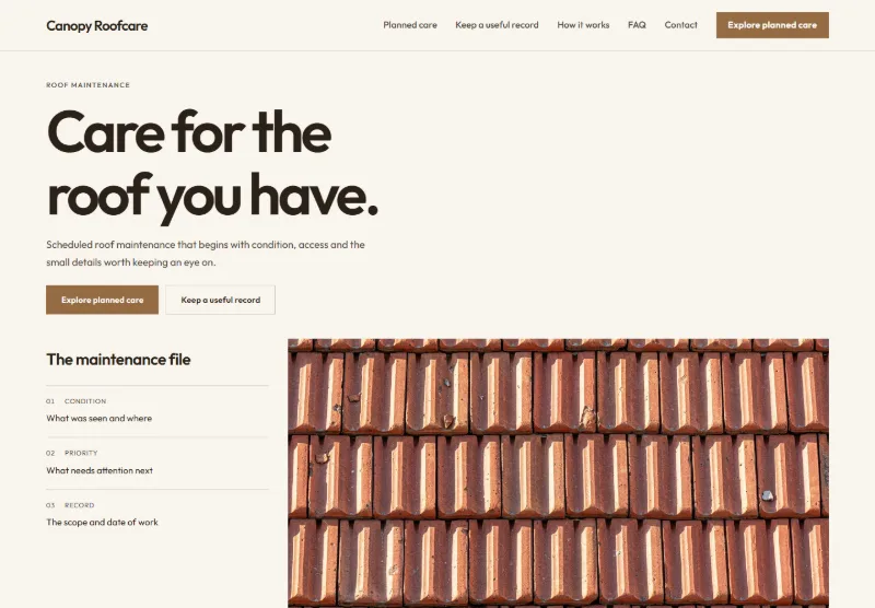 Canopy Roofcare website concept