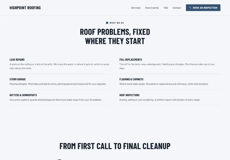 Highpoint Roofing page detail