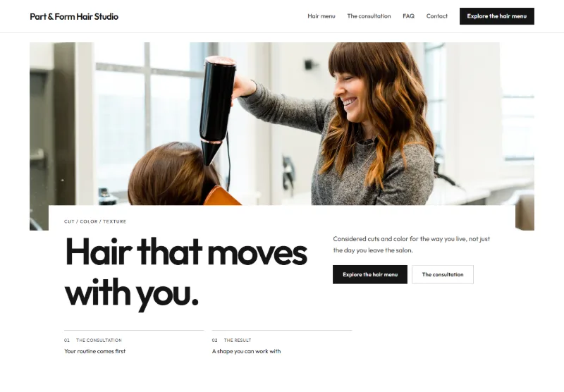 Part & Form Hair Studio website concept