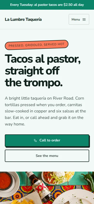 La Lumbre Taquería phone layout