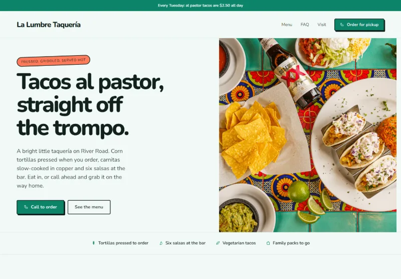 La Lumbre Taquería website concept