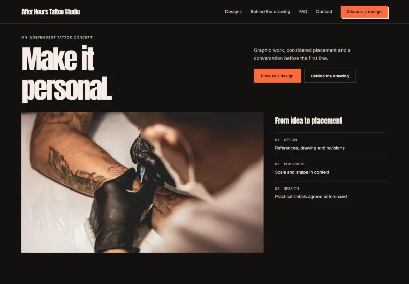 After Hours Tattoo Studio website concept