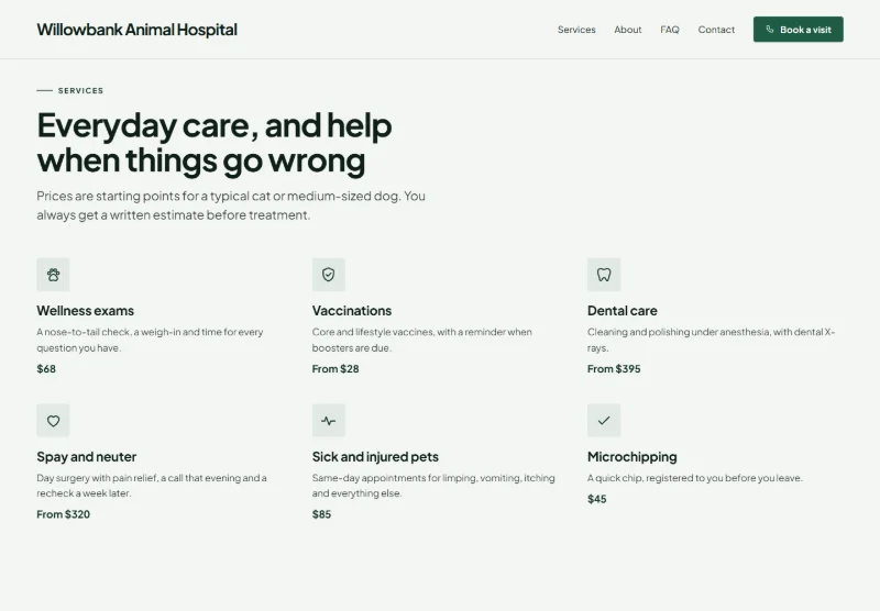 Willowbank Animal Hospital page detail