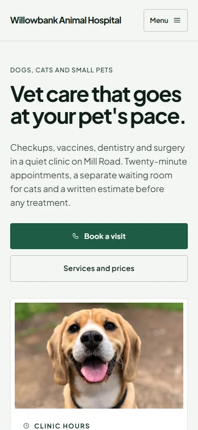 Willowbank Animal Hospital phone layout