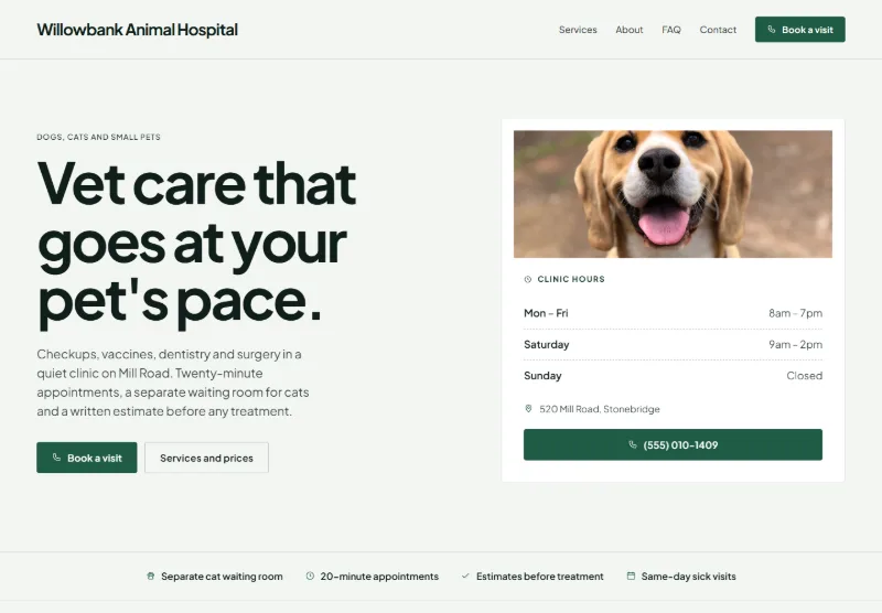 Willowbank Animal Hospital website concept