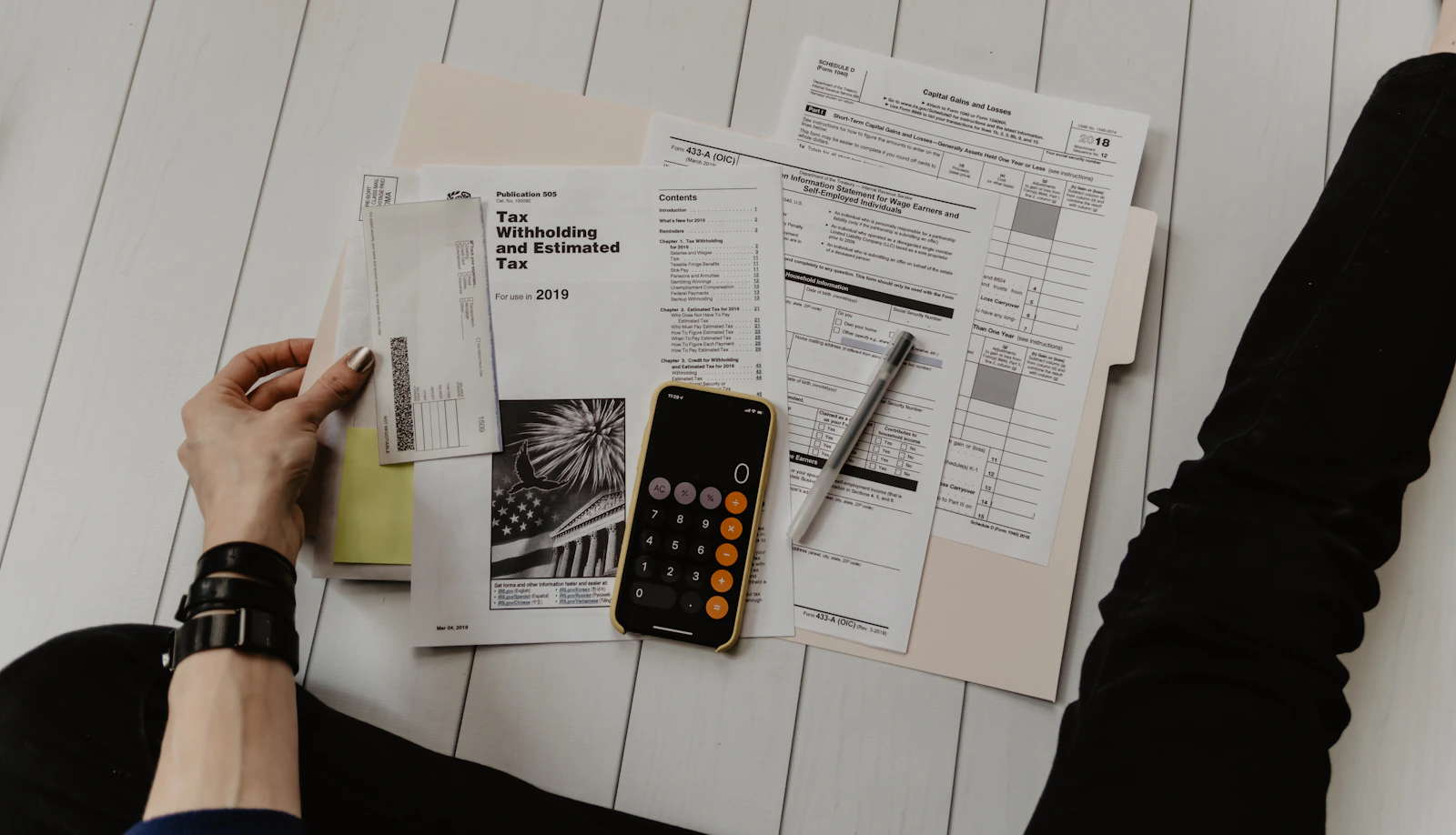 Desk arranged for financial planning