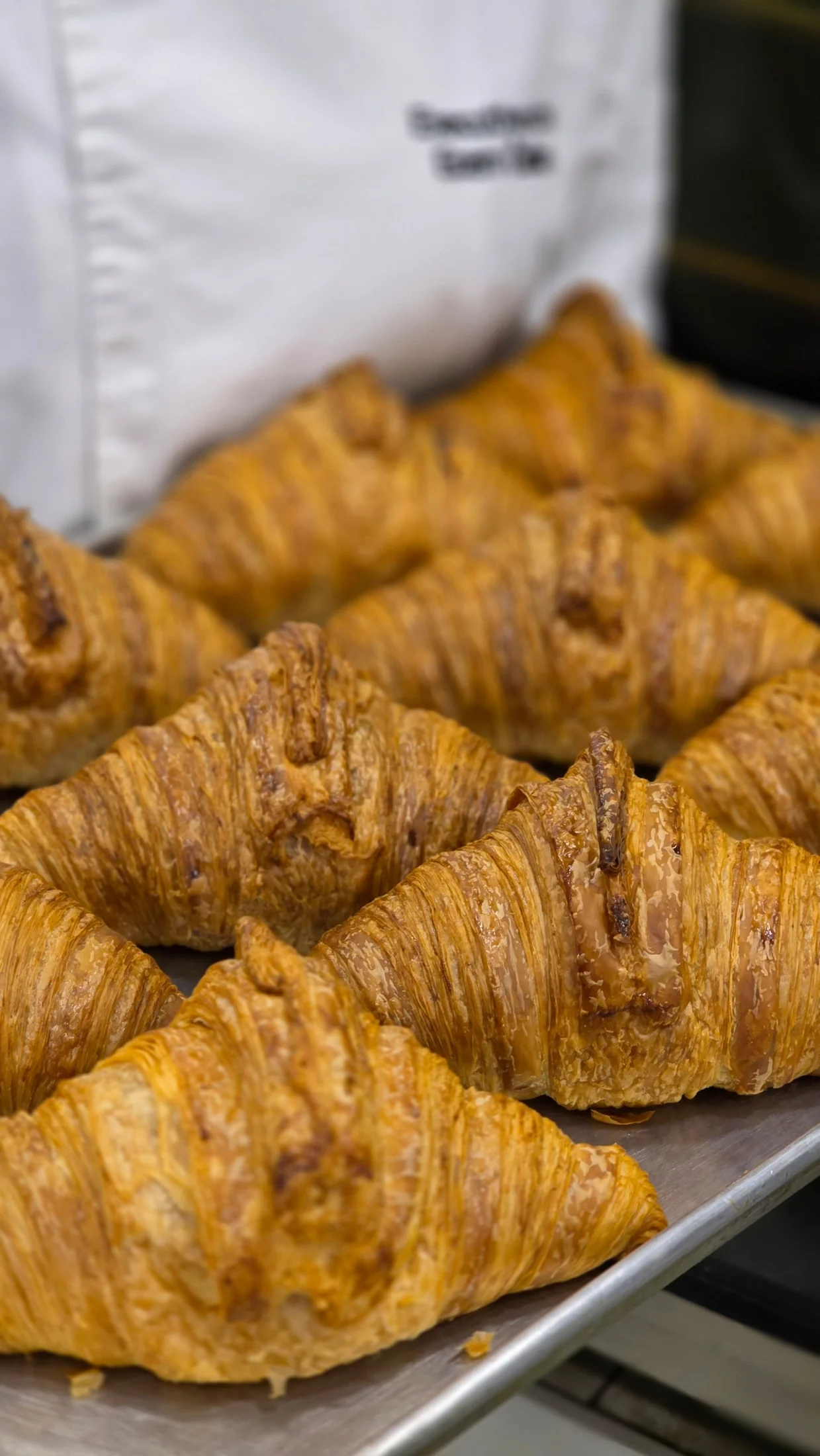 Rows of golden croissants