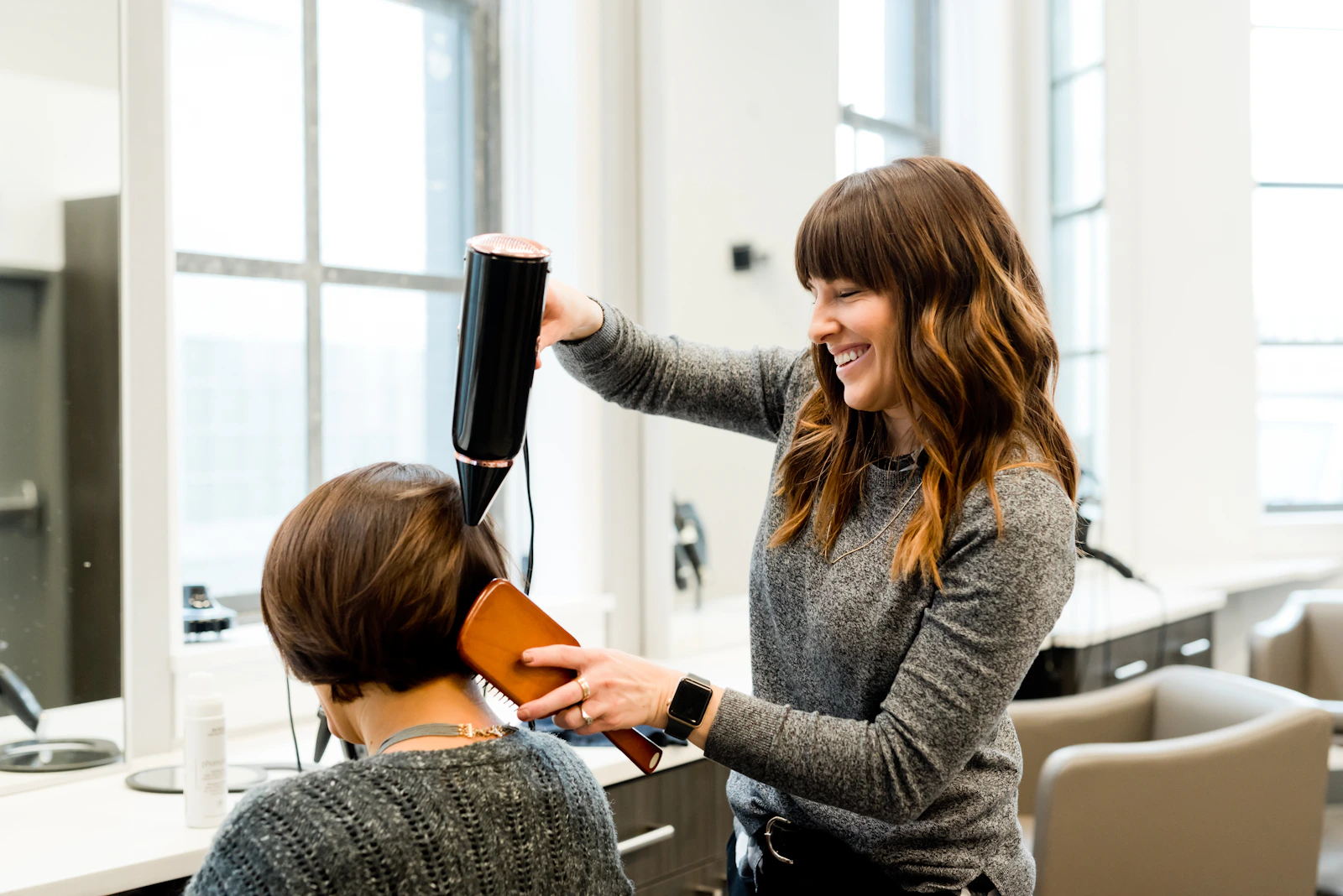 Hair styling in a salon
